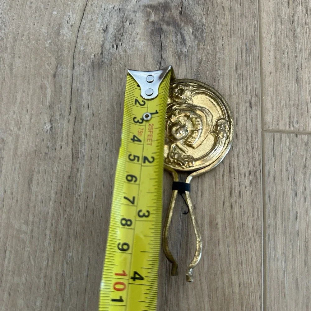 VTG Art Nouveau Small Hand Mirror‎ Gold Lady's Face Purse